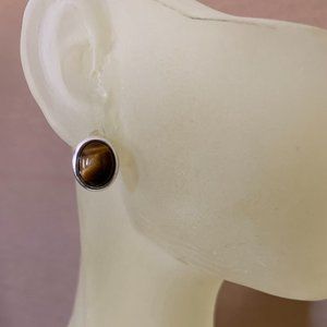 NWOT Silver & Oval Tiger Eye "Stud" Earrings